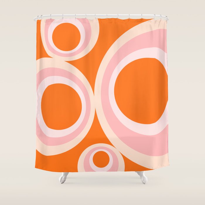 Calida - Retro Geometric Circle Pattern in Orange and Pink Shower Curtain Gallery Image 1