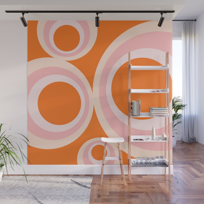 Calida - Retro Geometric Circle Pattern in Orange and Pink Wall Mural Gallery Image 1