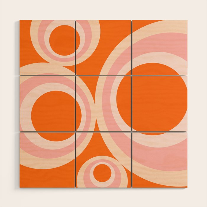 Calida - Retro Geometric Circle Pattern in Orange and Pink Wood Wall Art Gallery Image 1