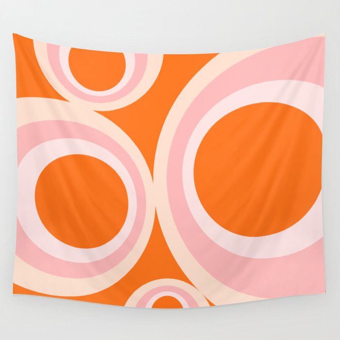 Calida - Retro Geometric Circle Pattern in Orange and Pink Wall Tapestry Gallery Image 4