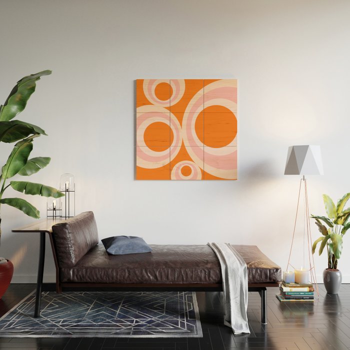 Calida - Retro Geometric Circle Pattern in Orange and Pink Wood Wall Art Gallery Image 2