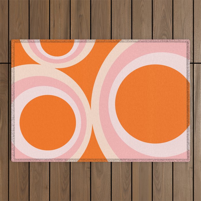 Calida - Retro Geometric Circle Pattern in Orange and Pink Outdoor Rug Gallery Image 1