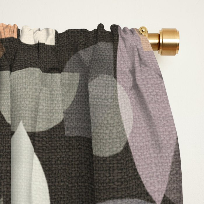 Modern Abstract Geometric Neutral Dark Earthy Tones with Natural Fabric Texture Window Curtain Gallery Image 2