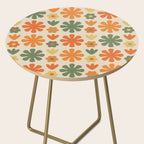 Retro Flowers Scandi Floral Grid Pattern in Mossy Olive Green Orange Mustard Side Table Gallery Image 2