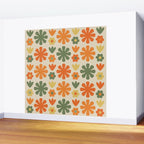 Retro Flowers Scandi Floral Grid Pattern in Mossy Olive Green Orange Mustard Wall Mural Gallery Image 2