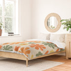 Retro Flowers Scandi Floral Grid Pattern in Mossy Olive Green Orange Mustard Duvet Cover Gallery Image 2