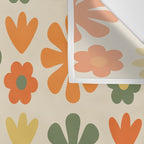 Retro Flowers Scandi Floral Grid Pattern in Mossy Olive Green Orange Mustard Wall Tapestry Gallery Image 3