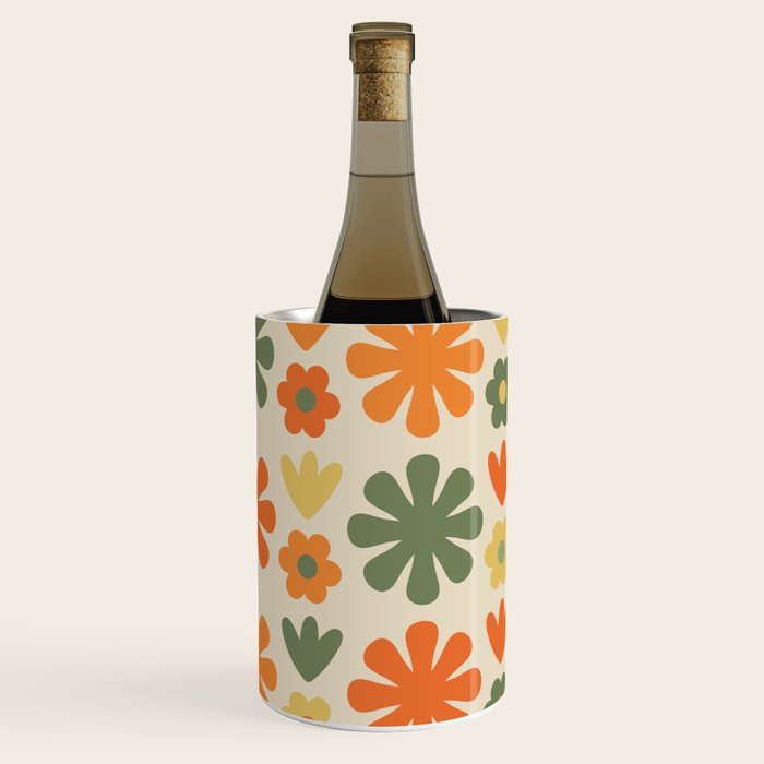 Retro Flowers Scandi Floral Grid Pattern in Mossy Olive Green Orange Mustard Wine Chiller Gallery Image 3