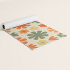 Retro Flowers Scandi Floral Grid Pattern in Mossy Olive Green Orange Mustard Yoga Mat Gallery Image 2