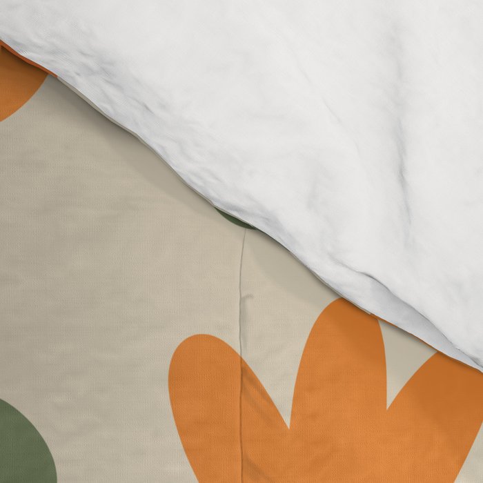Retro Flowers Scandi Floral Grid Pattern in Mossy Olive Green Orange Mustard Comforter Gallery Image 4
