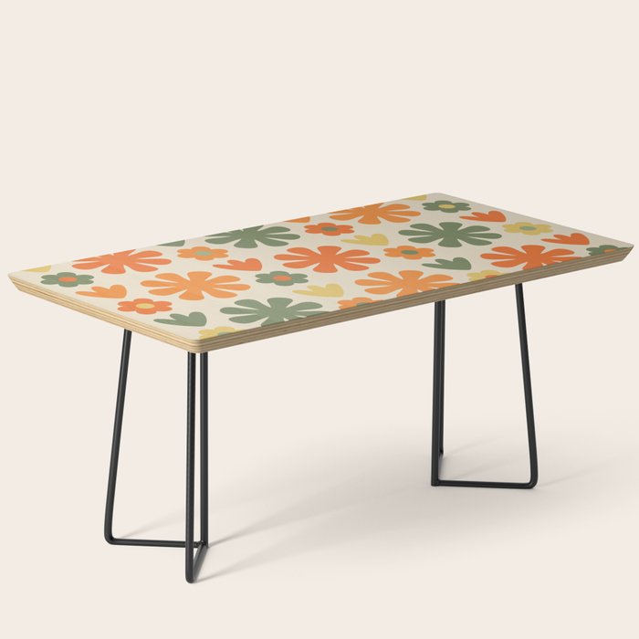 Retro Flowers Scandi Floral Grid Pattern in Mossy Olive Green Orange Mustard Coffee Table Gallery Image 1