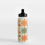 Retro Flowers Scandi Floral Grid Pattern in Mossy Olive Green Orange Mustard Water Bottle Gallery Image 2