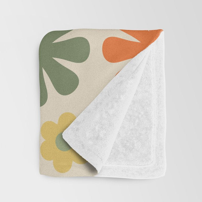 Retro Flowers Scandi Floral Grid Pattern in Mossy Olive Green Orange Mustard Throw Blanket Gallery Image 3