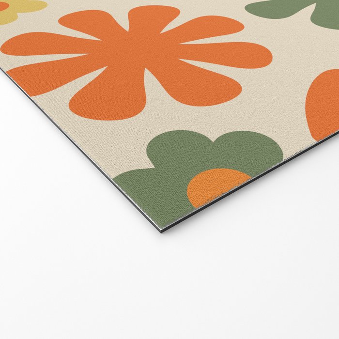 Retro Flowers Scandi Floral Grid Pattern in Mossy Olive Green Orange Mustard Welcome Mat Gallery Image 2