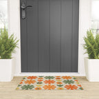 Retro Flowers Scandi Floral Grid Pattern in Mossy Olive Green Orange Mustard Welcome Mat Gallery Image 3