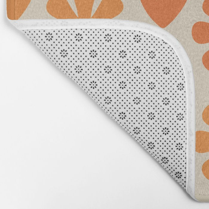 Retro Flowers Scandi Floral Grid Pattern in Mossy Olive Green Orange Mustard Bath Mat Gallery Image 2