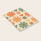 Retro Flowers Scandi Floral Grid Pattern in Mossy Olive Green Orange Mustard Notebook Gallery Image 3
