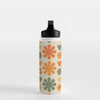 Retro Flowers Scandi Floral Grid Pattern in Mossy Olive Green Orange Mustard Water Bottle Gallery Image 3