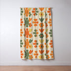 Retro Flowers Scandi Floral Grid Pattern in Mossy Olive Green Orange Mustard Window Curtain Gallery Image 3