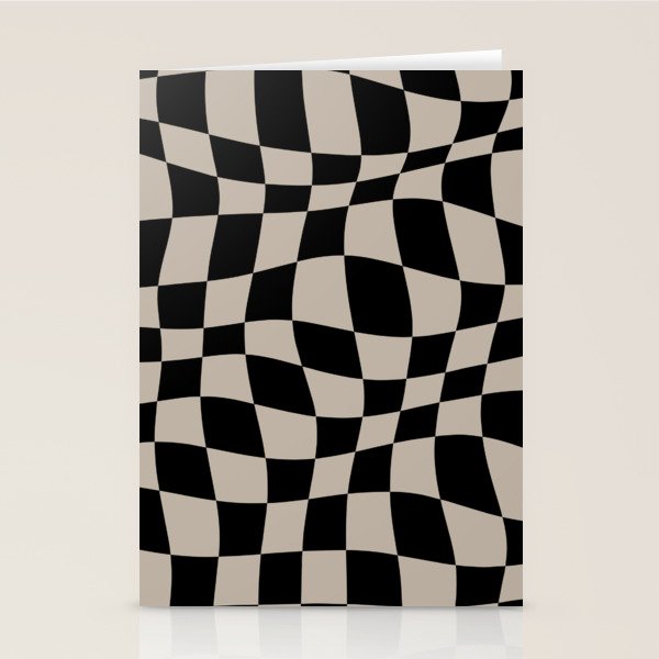 Warped Checkered Pattern (black/tan) Stationery Card Gallery Image 2