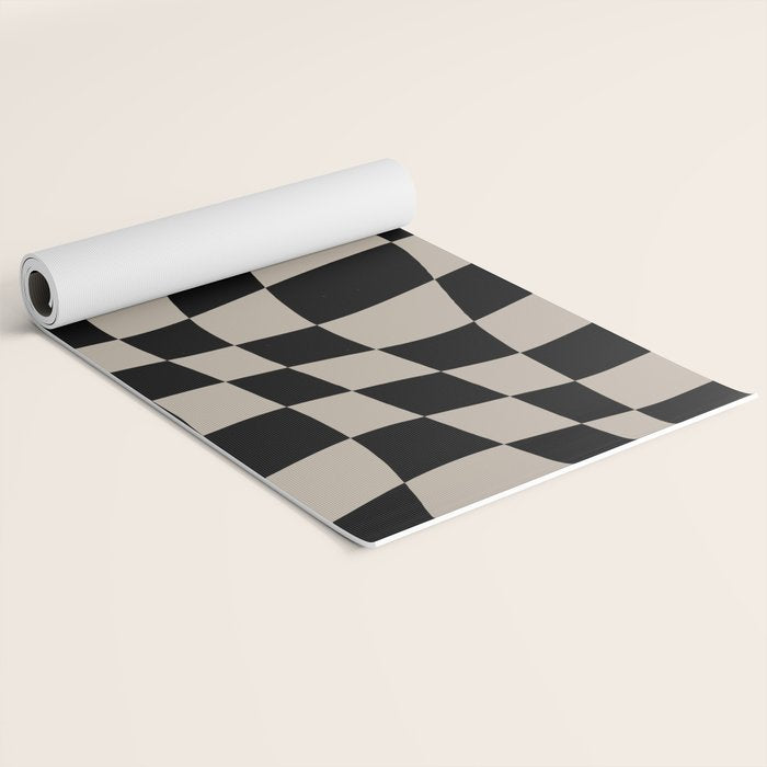 Warped Checkered Pattern (black/tan) Yoga Mat Gallery Image 2