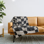 Warped Checkered Pattern (black/tan) Throw Blanket Gallery Image 1