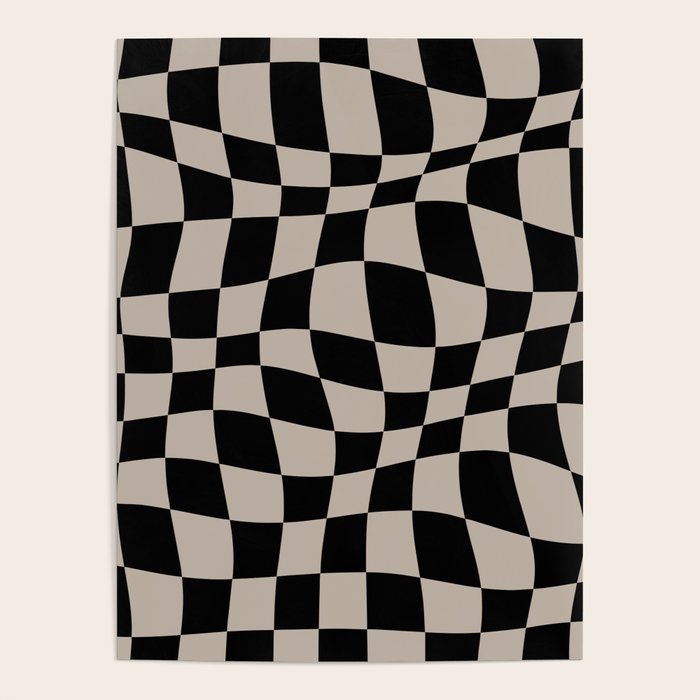 Warped Checkered Pattern (black/tan) Poster Gallery Image 1