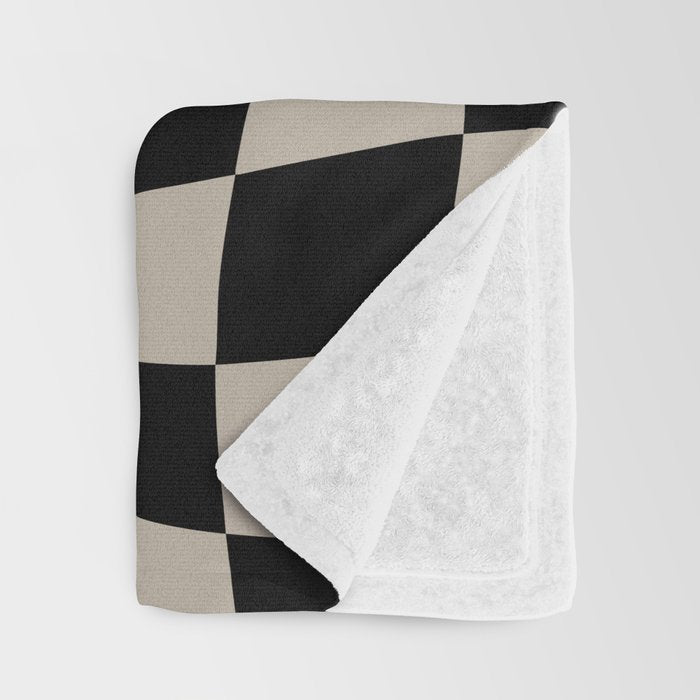 Warped Checkered Pattern (black/tan) Throw Blanket Gallery Image 3