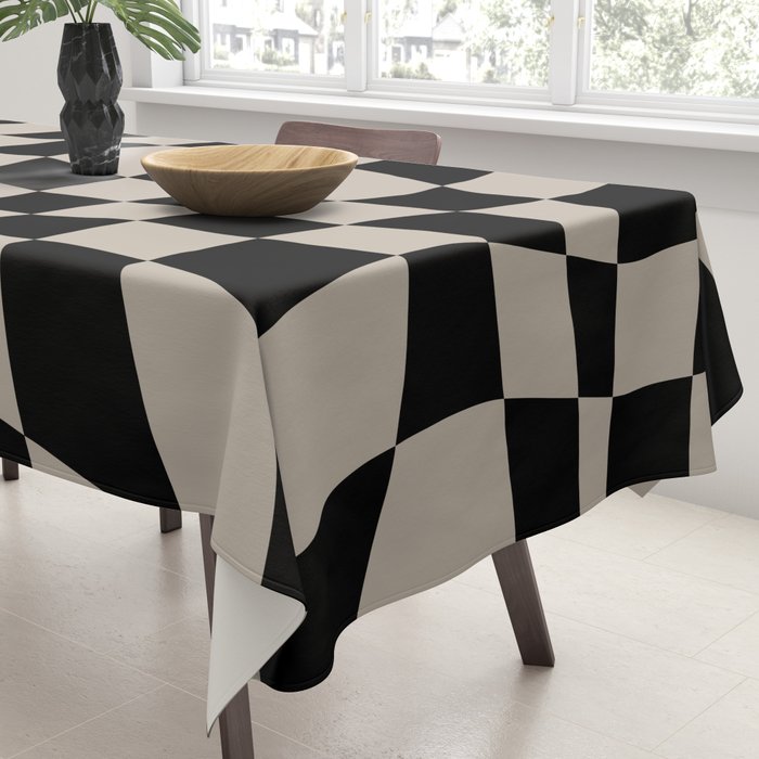 Warped Checkered Pattern (black/tan) Tablecloth Gallery Image 3