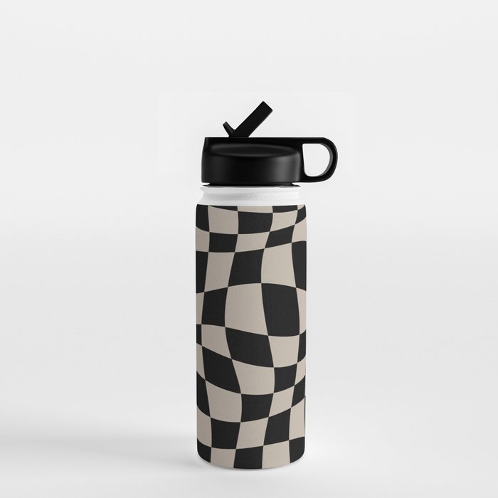 Warped Checkered Pattern (black/tan) Water Bottle Gallery Image 1