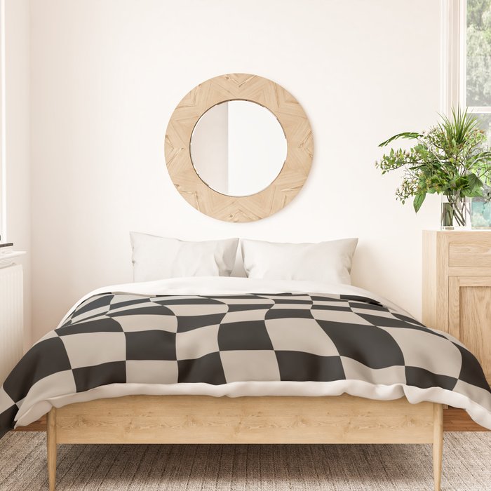 Warped Checkered Pattern (black/tan) Duvet Cover Gallery Image 3