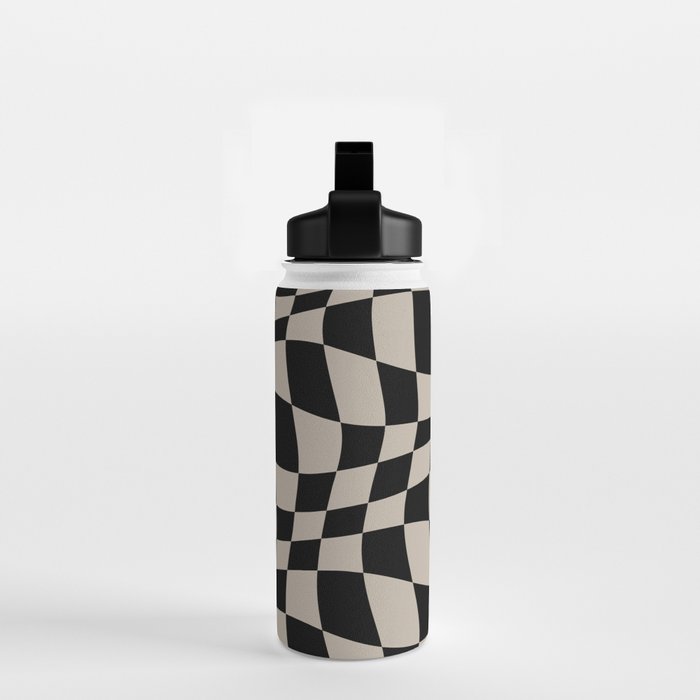 Warped Checkered Pattern (black/tan) Water Bottle Gallery Image 2