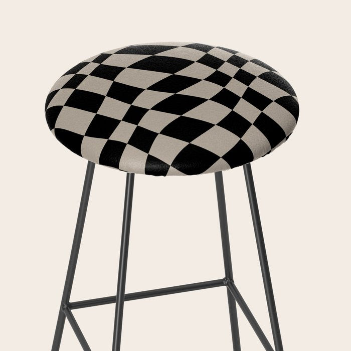 Warped Checkered Pattern (black/tan) Stool Gallery Image 2