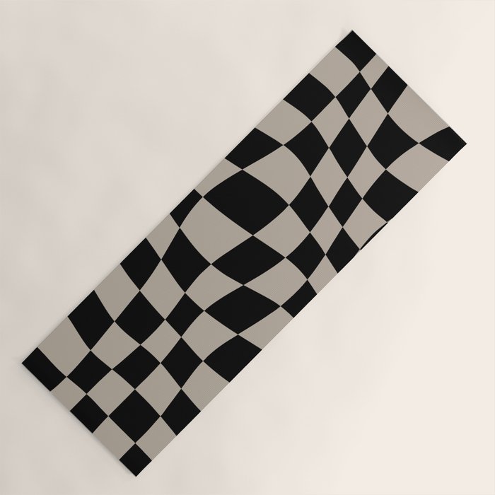 Warped Checkered Pattern (black/tan) Yoga Mat Gallery Image 1