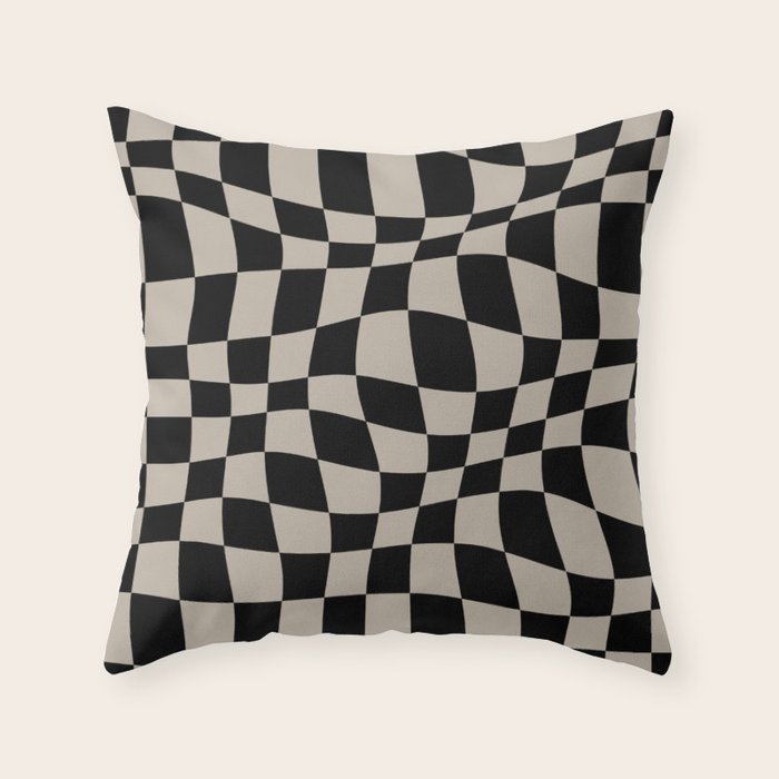 Warped Checkered Pattern (black/tan) Throw Pillow Gallery Image 1