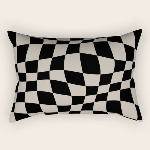 Warped Checkered Pattern (Black/Tan) Rectangular Pillow