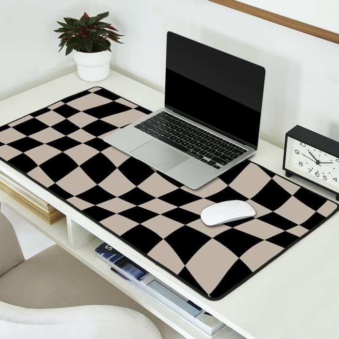 Warped Checkered Pattern (black/tan) Desk Mat Gallery Image 2