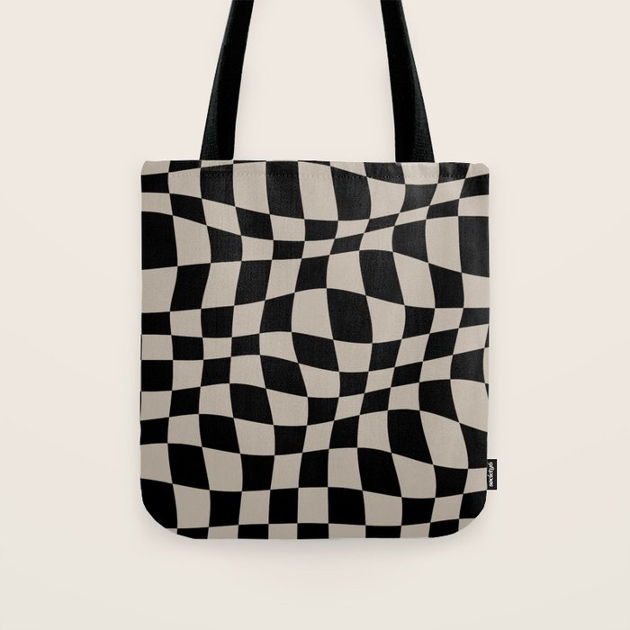 Warped Checkered Pattern (black/tan) Tote Bag Gallery Image 1