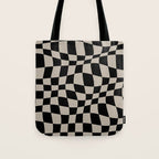 Warped Checkered Pattern (black/tan) Tote Bag Gallery Image 1