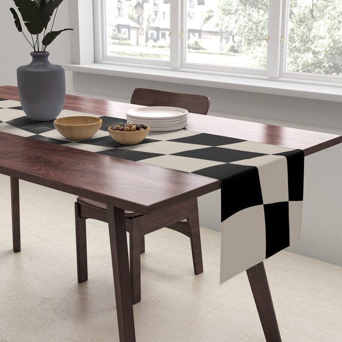 Warped Checkered Pattern (black/tan) Table Runner Gallery Image 2