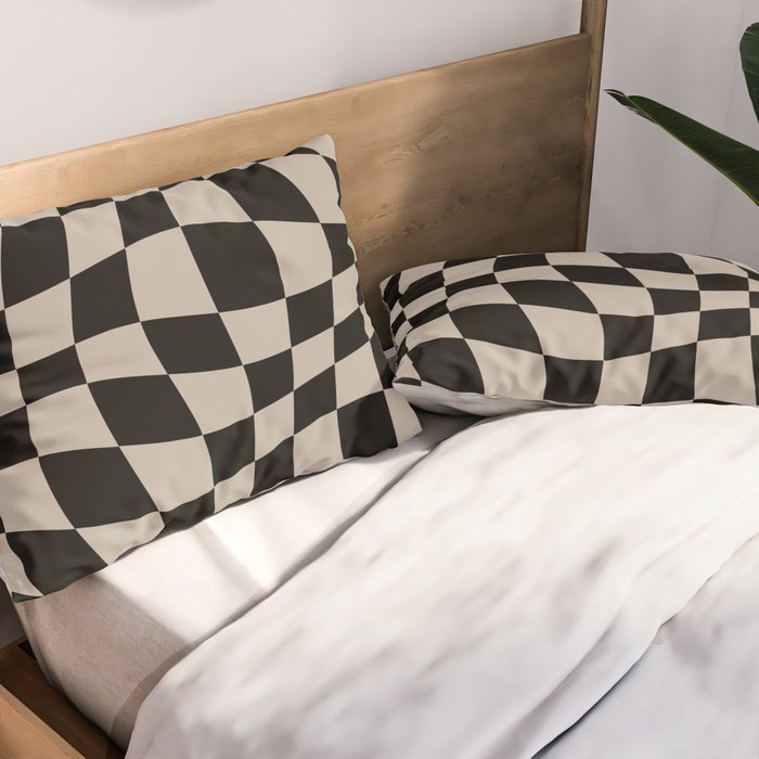 Warped Checkered Pattern (black/tan) Pillow Sham Gallery Image 2