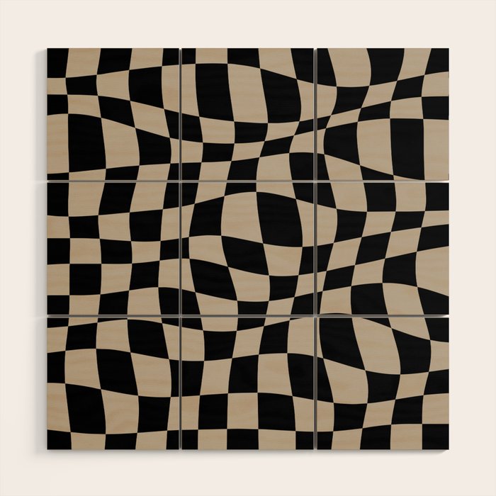 Warped Checkered Pattern (black/tan) Wood Wall Art Gallery Image 1