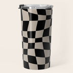 Warped Checkered Pattern (black/tan) Travel Mug Gallery Image 3