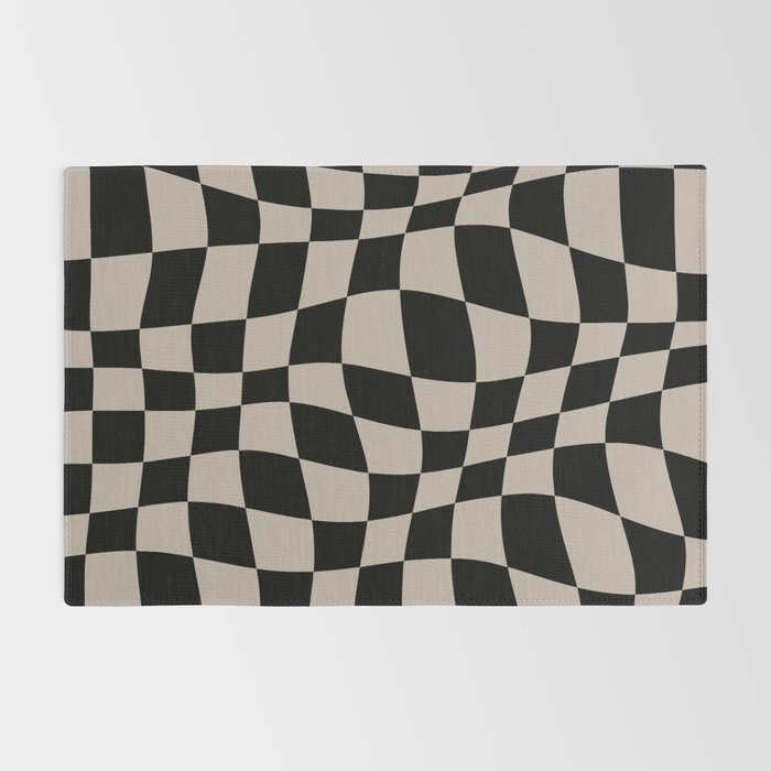 Warped Checkered Pattern (black/tan) Rug Gallery Image 2