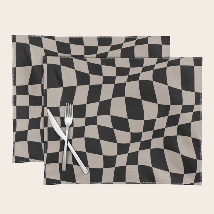 Warped Checkered Pattern (black/tan) Placemat Gallery Image 1