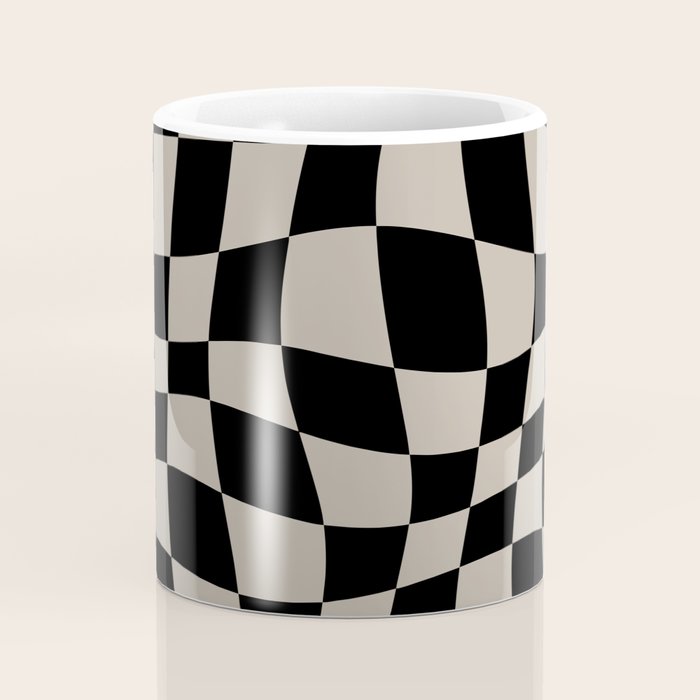 Warped Checkered Pattern (black/tan) Coffee Mug Gallery Image 4