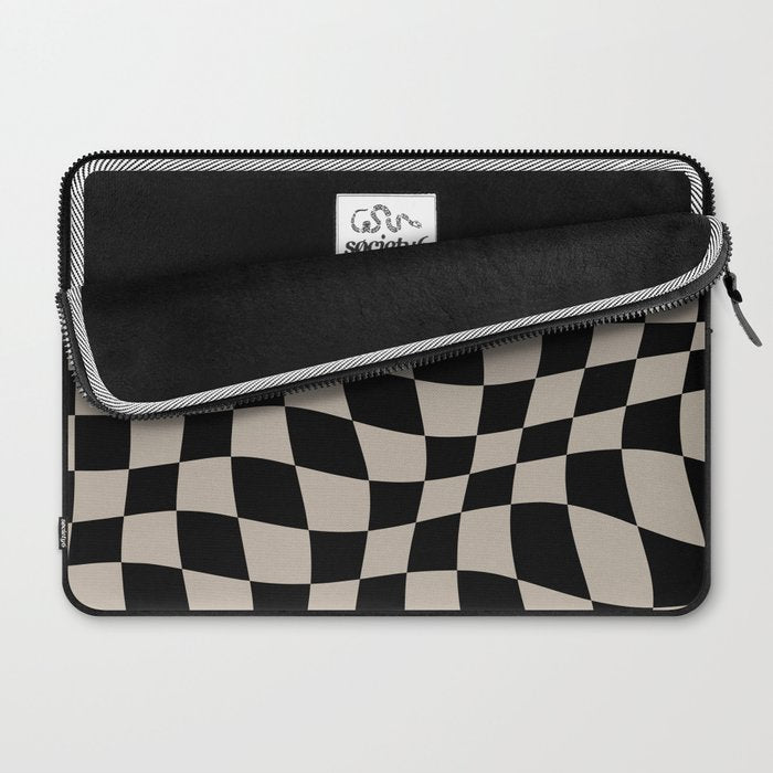 Warped Checkered Pattern (black/tan) Laptop Sleeve Gallery Image 2