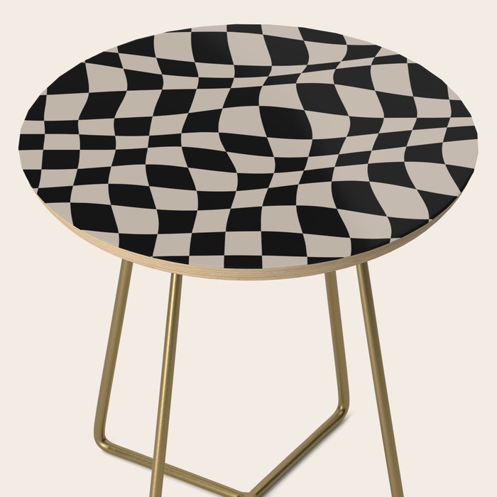 Warped Checkered Pattern (black/tan) Side Table Gallery Image 2