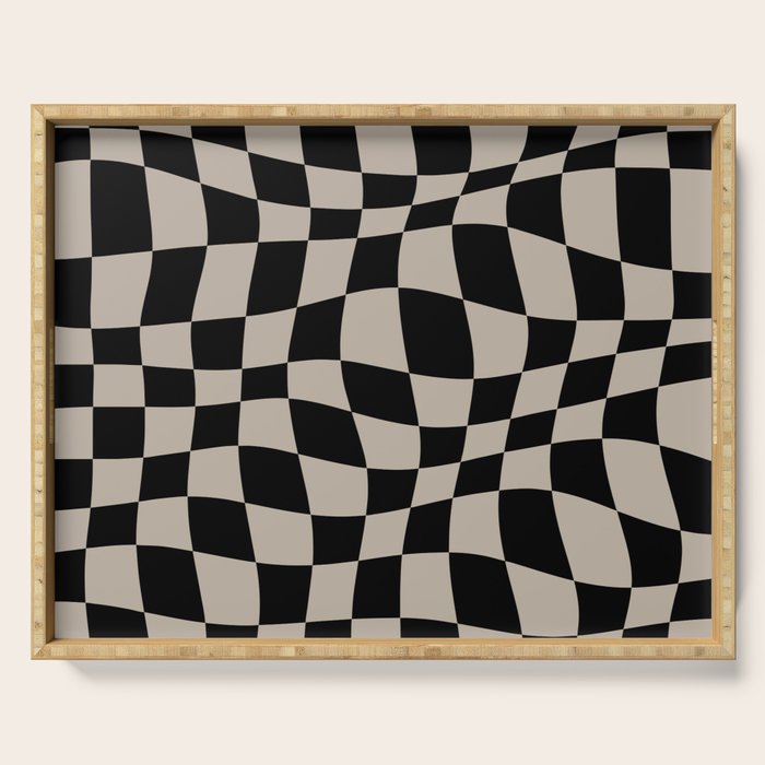 Warped Checkered Pattern (black/tan) Serving Tray Gallery Image 1