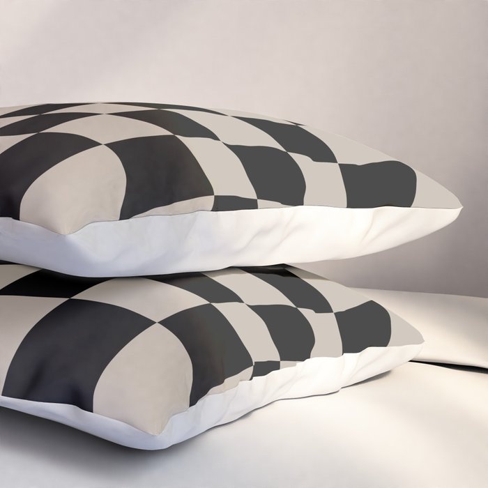 Warped Checkered Pattern (black/tan) Pillow Sham Gallery Image 3